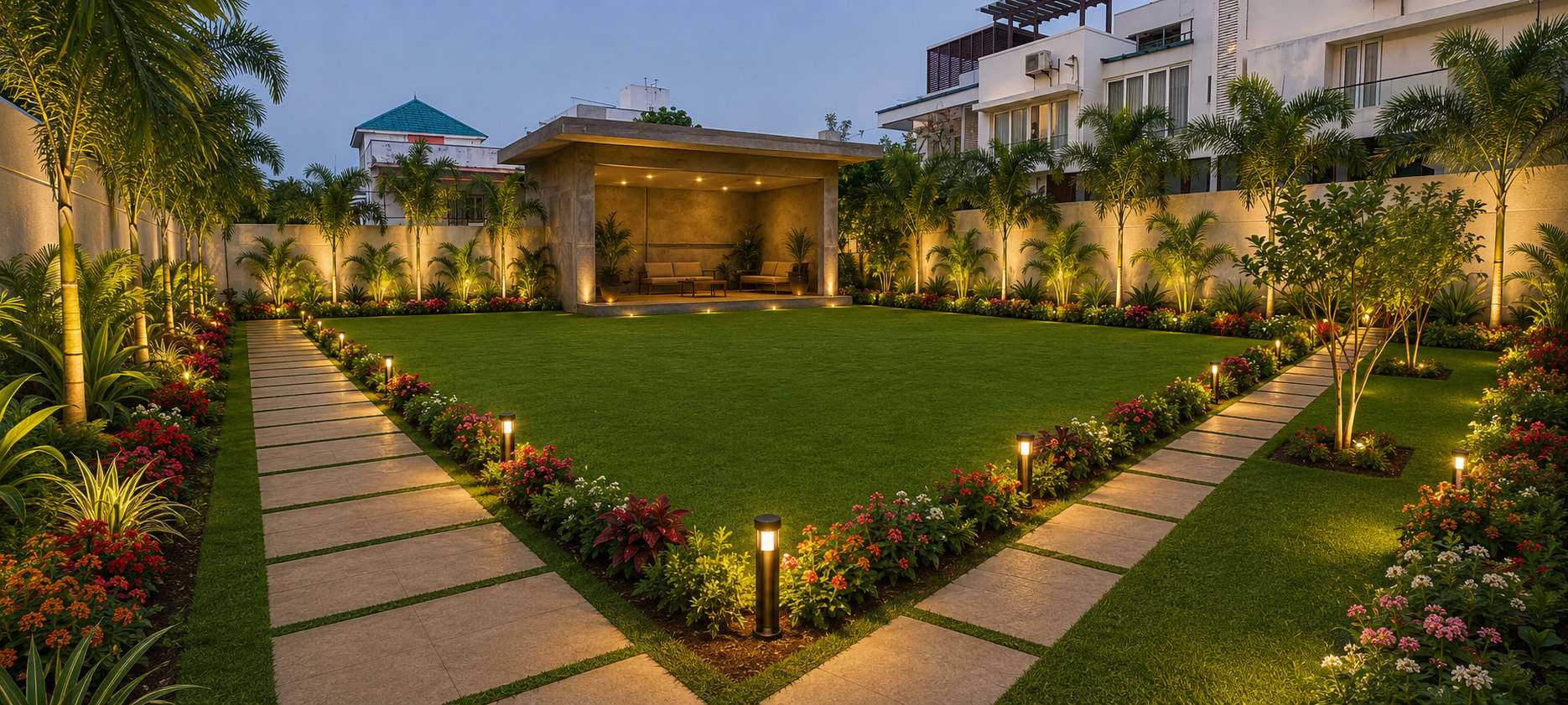 Private backyard lawn